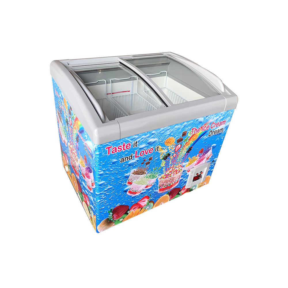 Коммерческая морозильная камера для мороженого с двойной раздвижной стеклянной дверью